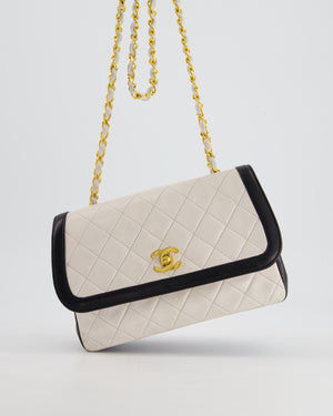 Chanel Vintage White, Black Trim Matelasse Cross-Body Bag in Lambskin Leather with 24K Gold Hardware