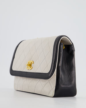 Chanel Vintage White, Black Trim Matelasse Cross-Body Bag in Lambskin Leather with 24K Gold Hardware