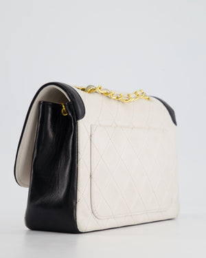 Chanel Vintage White, Black Trim Matelasse Cross-Body Bag in Lambskin Leather with 24K Gold Hardware