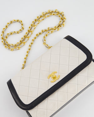 Chanel Vintage White, Black Trim Matelasse Cross-Body Bag in Lambskin Leather with 24K Gold Hardware