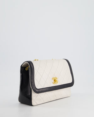 Chanel Vintage White, Black Trim Matelasse Cross-Body Bag in Lambskin Leather with 24K Gold Hardware