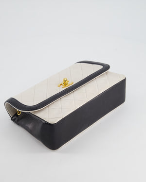 Chanel Vintage White, Black Trim Matelasse Cross-Body Bag in Lambskin Leather with 24K Gold Hardware