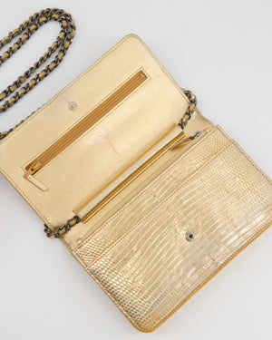 Chanel Metallic Gold Ombre Lizard Wallet on Chain Bag with Gun Metal Hardware