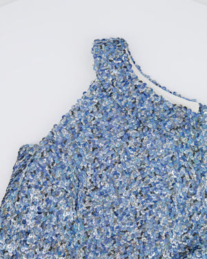 *HOT* Chanel 19P Blue Sequin Cropped Top and Short Set with Embellished Buttons Size FR 34 (UK 6) RRP £9,150