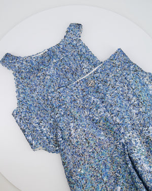 *HOT* Chanel 19P Blue Sequin Cropped Top and Short Set with Embellished Buttons Size FR 34 (UK 6) RRP £9,150