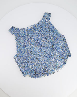 *HOT* Chanel 19P Blue Sequin Cropped Top and Short Set with Embellished Buttons Size FR 34 (UK 6) RRP £9,150