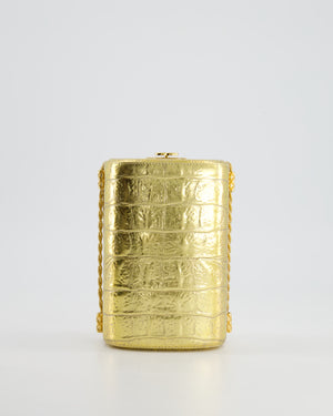 *COLLECTOR'S PIECE* Chanel Gold Croc Embossed Vanity Case Bag in Calfskin Leather with Gold Hardware