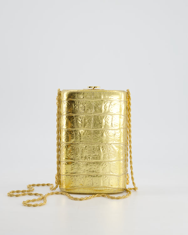 *COLLECTOR'S PIECE* Chanel Gold Croc Embossed Vanity Case Bag in Calfskin Leather with Gold Hardware