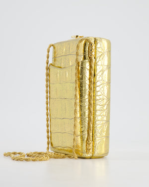 *COLLECTOR'S PIECE* Chanel Gold Croc Embossed Vanity Case Bag in Calfskin Leather with Gold Hardware