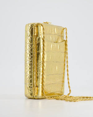 *COLLECTOR'S PIECE* Chanel Gold Croc Embossed Vanity Case Bag in Calfskin Leather with Gold Hardware