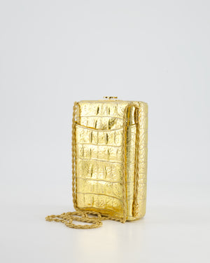 *COLLECTOR'S PIECE* Chanel Gold Croc Embossed Vanity Case Bag in Calfskin Leather with Gold Hardware