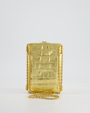 *COLLECTOR'S PIECE* Chanel Gold Croc Embossed Vanity Case Bag in Calfskin Leather with Gold Hardware