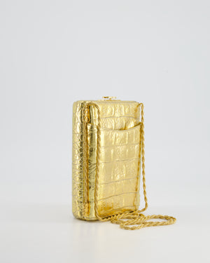 *COLLECTOR'S PIECE* Chanel Gold Croc Embossed Vanity Case Bag in Calfskin Leather with Gold Hardware