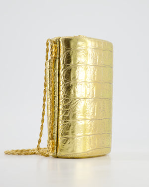 *COLLECTOR'S PIECE* Chanel Gold Croc Embossed Vanity Case Bag in Calfskin Leather with Gold Hardware