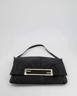 Fendi Black Large Mia Shoulder Bag in Calfskin Leather with Gold Hardware