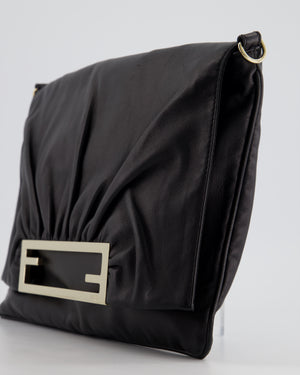 Fendi Black Large Mia Shoulder Bag in Calfskin Leather with Gold Hardware