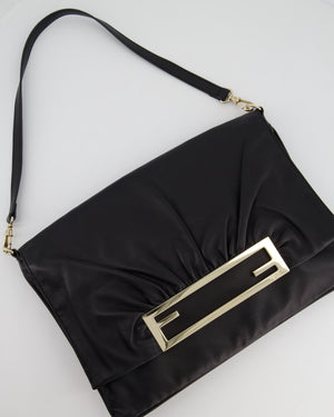 Fendi Black Large Mia Shoulder Bag in Calfskin Leather with Gold Hardware