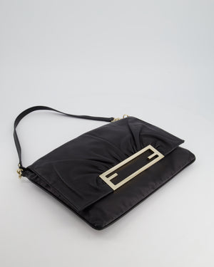 Fendi Black Large Mia Shoulder Bag in Calfskin Leather with Gold Hardware