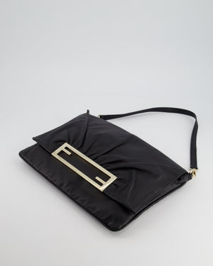 Fendi Black Large Mia Shoulder Bag in Calfskin Leather with Gold Hardware