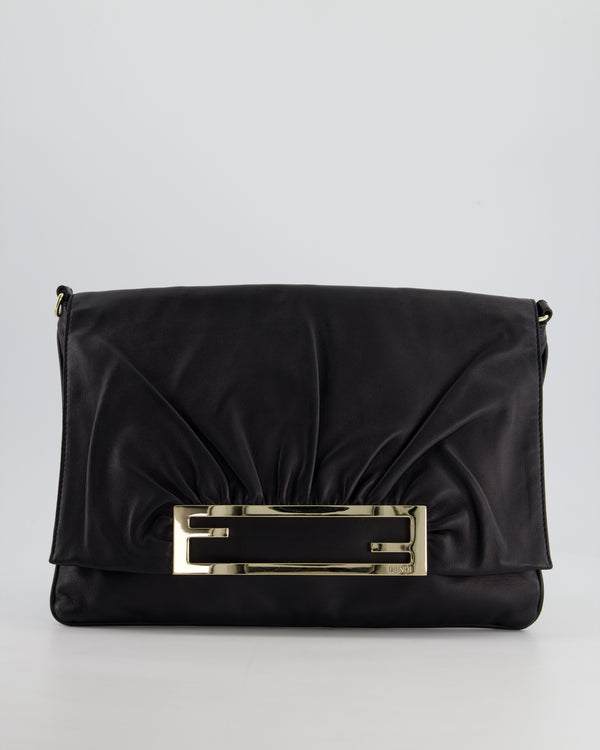 Fendi Black Large Mia Shoulder Bag in Calfskin Leather with Gold Hardware