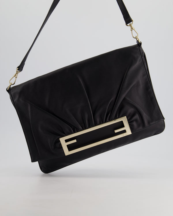 Fendi Black Large Mia Shoulder Bag in Calfskin Leather with Gold Hardware