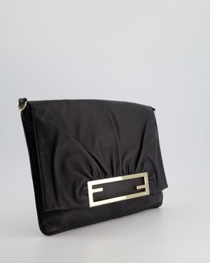 Fendi Black Large Mia Shoulder Bag in Calfskin Leather with Gold Hardware