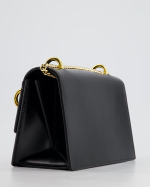 Balmain Black Ring Box 20 Flap Bag in Box Calfskin Leather with Gold Hardware and Medallion Closure Detail