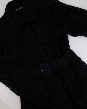 Dolce & Gabbana Black Crochet Maxi Coat with Belt Size IT 38 (UK 6)