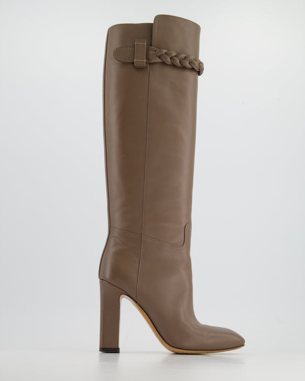 Valentino Light Brown Knee High Leather Heeled Boots Size EU 37