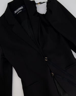 Jacquemus Black Le Chouchou Tailored Asymmetric Blazer with Shoulder Detail FR 36 (UK 8)