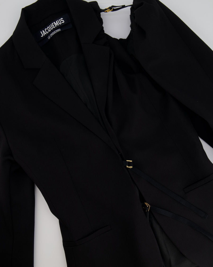 Jacquemus Black Le Chouchou Tailored Asymmetric Blazer with Shoulder Detail FR 36 (UK 8)