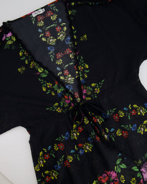 Charo Ruiz Black Blouse and Skirt Set with Colourful Floral Detail Size XS (UK 6)