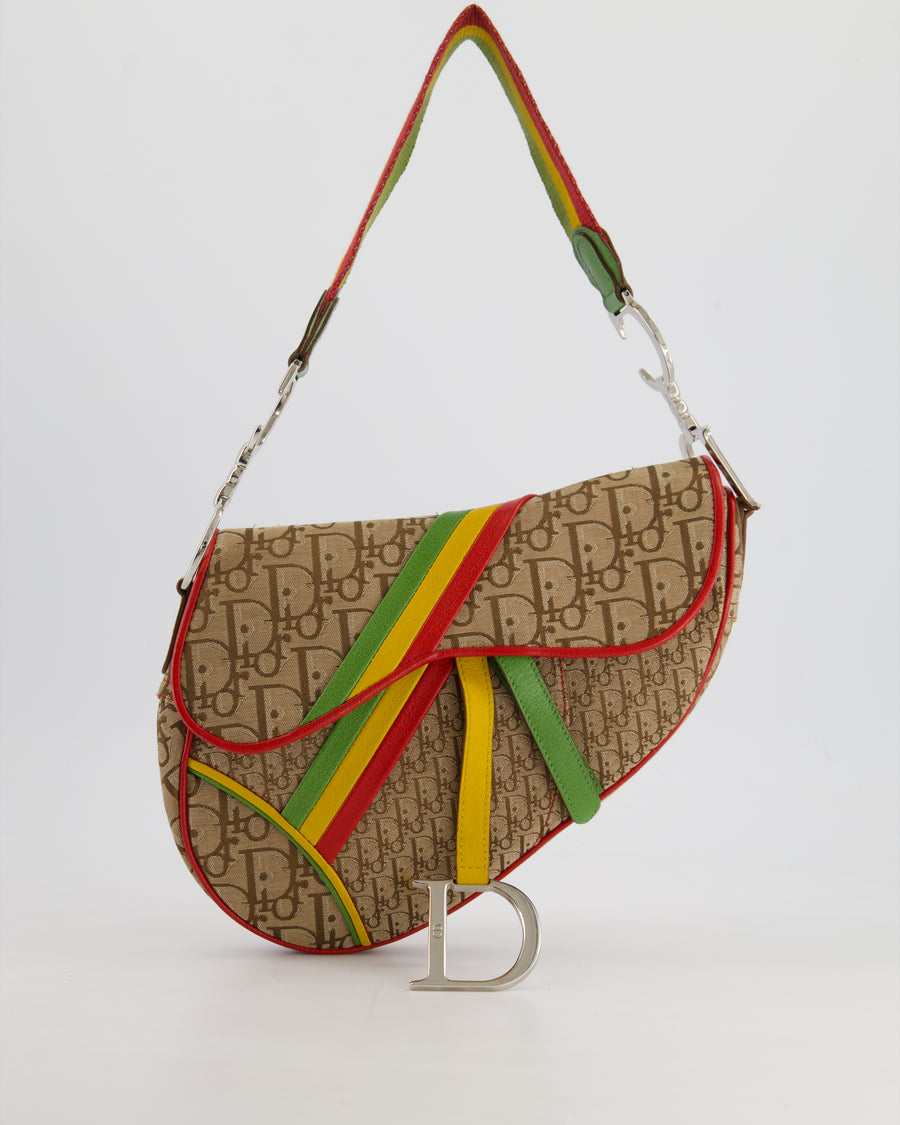 Christian Dior 2004 John Galliano Vintage Rasta Trotter Saddle Shoulder Bag with Silver Hardware