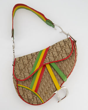 Christian Dior 2004 John Galliano Vintage Rasta Trotter Saddle Shoulder Bag with Silver Hardware