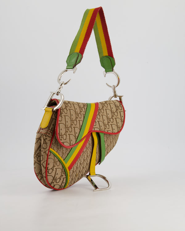 Christian Dior 2004 John Galliano Vintage Rasta Trotter Saddle Shoulder Bag with Silver Hardware