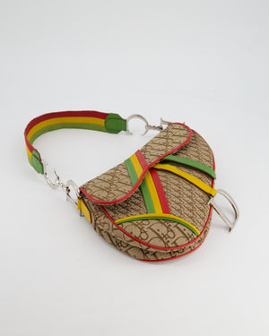 Christian Dior 2004 John Galliano Vintage Rasta Trotter Saddle Shoulder Bag with Silver Hardware