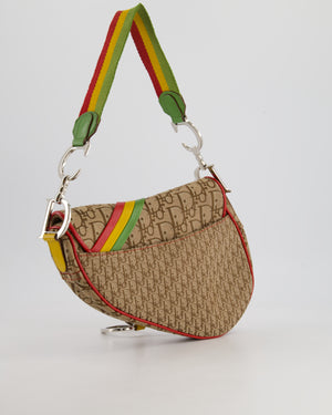 Christian Dior 2004 John Galliano Vintage Rasta Trotter Saddle Shoulder Bag with Silver Hardware