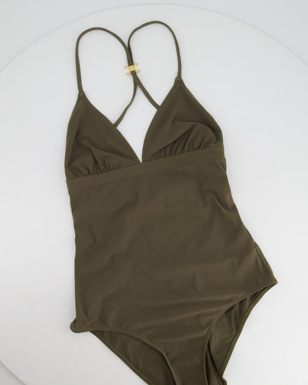 Celine Olive Green Triomphe Swimsuit in Matte Jersey FR 36 (UK 8) RRP £420