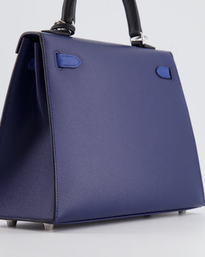 Hermès Kelly 25cm Tricolour Bag in Bleu Saphir, Bleu France and Black Epsom Leather with Palladium Hardware