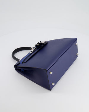 Hermès Kelly 25cm Tricolour Bag in Bleu Saphir, Bleu France and Black Epsom Leather with Palladium Hardware