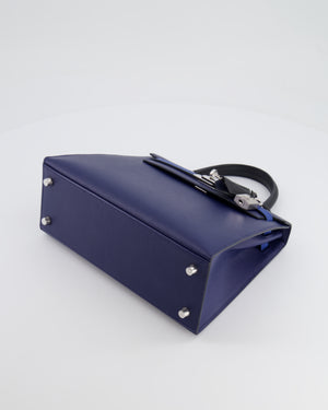 Hermès Kelly 25cm Tricolour Bag in Bleu Saphir, Bleu France and Black Epsom Leather with Palladium Hardware