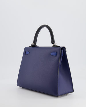 Hermès Kelly 25cm Tricolour Bag in Bleu Saphir, Bleu France and Black Epsom Leather with Palladium Hardware