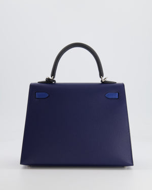 Hermès Kelly 25cm Tricolour Bag in Bleu Saphir, Bleu France and Black Epsom Leather with Palladium Hardware