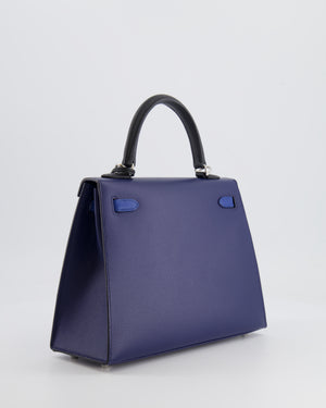 Hermès Kelly 25cm Tricolour Bag in Bleu Saphir, Bleu France and Black Epsom Leather with Palladium Hardware