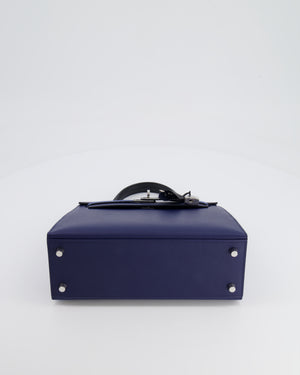 Hermès Kelly 25cm Tricolour Bag in Bleu Saphir, Bleu France and Black Epsom Leather with Palladium Hardware