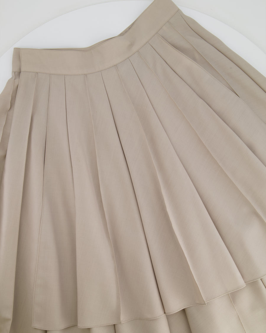 Hermès Beige Wrap Pleated Wool Mini Skirt Size FR 36 (UK 8)