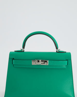 *SUPER HOT* Hermès Mini Kelly II 20cm Bag in Menthe Chèvre Mysore Leather with Palladium Hardware