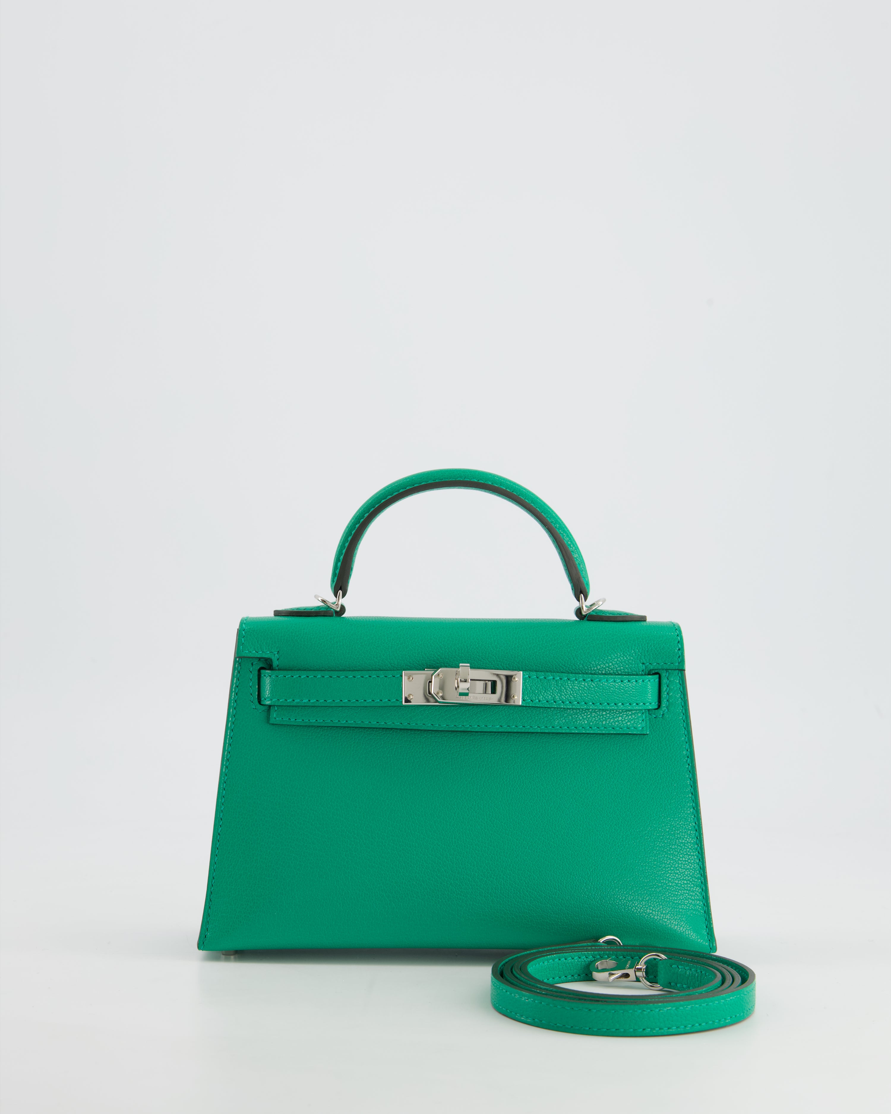 SUPER HOT Hermes Mini Kelly II 20cm Bag in Menthe Chevre Mysore Leather with Palladium Hardware