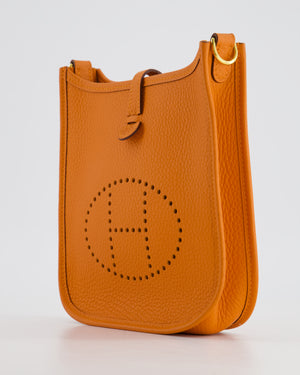 *HOT* Hermès Mini Evelyne Bag in Orange Clemence Leather with Gold Hardware