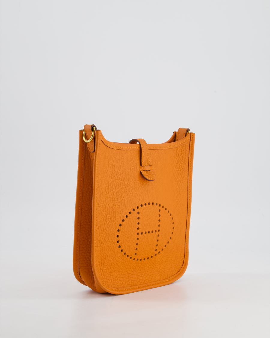 *HOT* Hermès Mini Evelyne Bag in Orange Clemence Leather with Gold Hardware